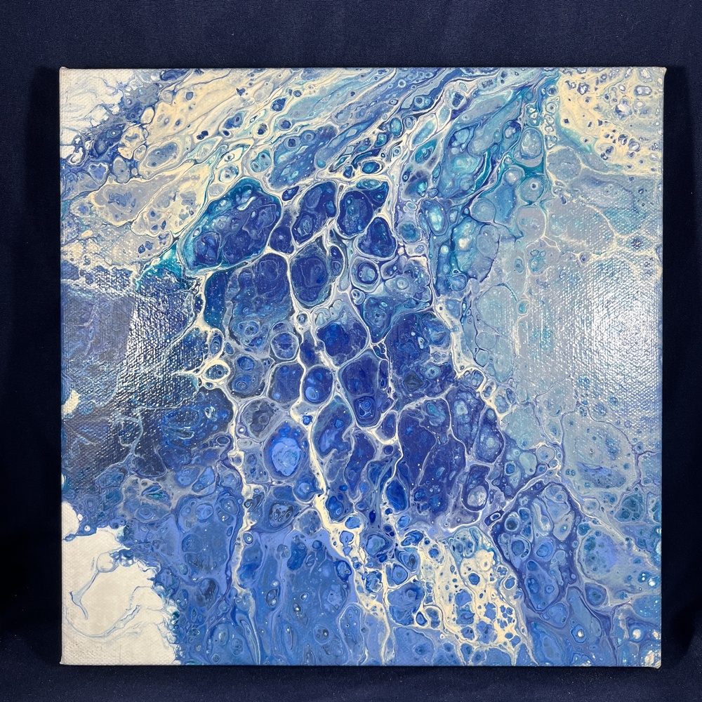 Blue Lagoon 10 x 10 Acrylic Pour Painting by Kat Sanders Abstract Fluid Art